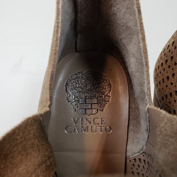 Vince Camuto Booties Shoes Heels Womens 9.5 Flunna Tan Suede Perforated Summer - Picture 9 of 12
